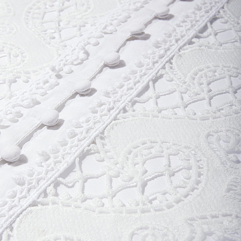 Boston Proper Lace Inset Sleeve Shirt XS Size White WOW TOP - Picture 4 of 7
